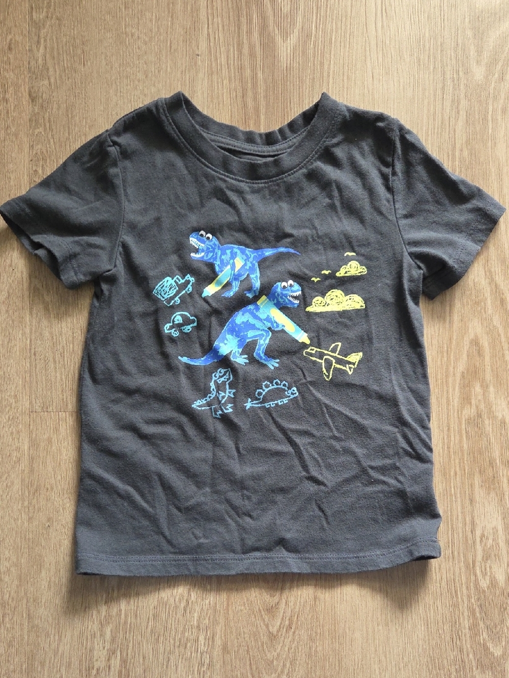 Cat & Jack Black Tee with Blue and Yellow Dino Print
